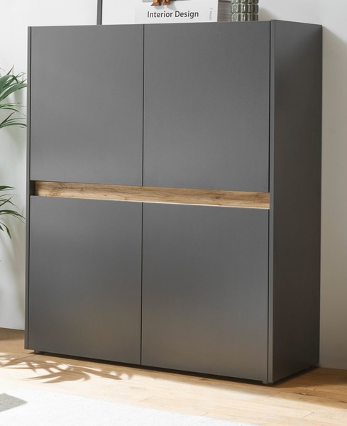 Kommode Highboard Schrank Grau Und Eiche Wotan Wohnzimmer Esszimmer MöBel Center-image