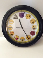 Emoji Wall Clock Mood emotion Plastic Black Rim 10" Working Sangtai 6168