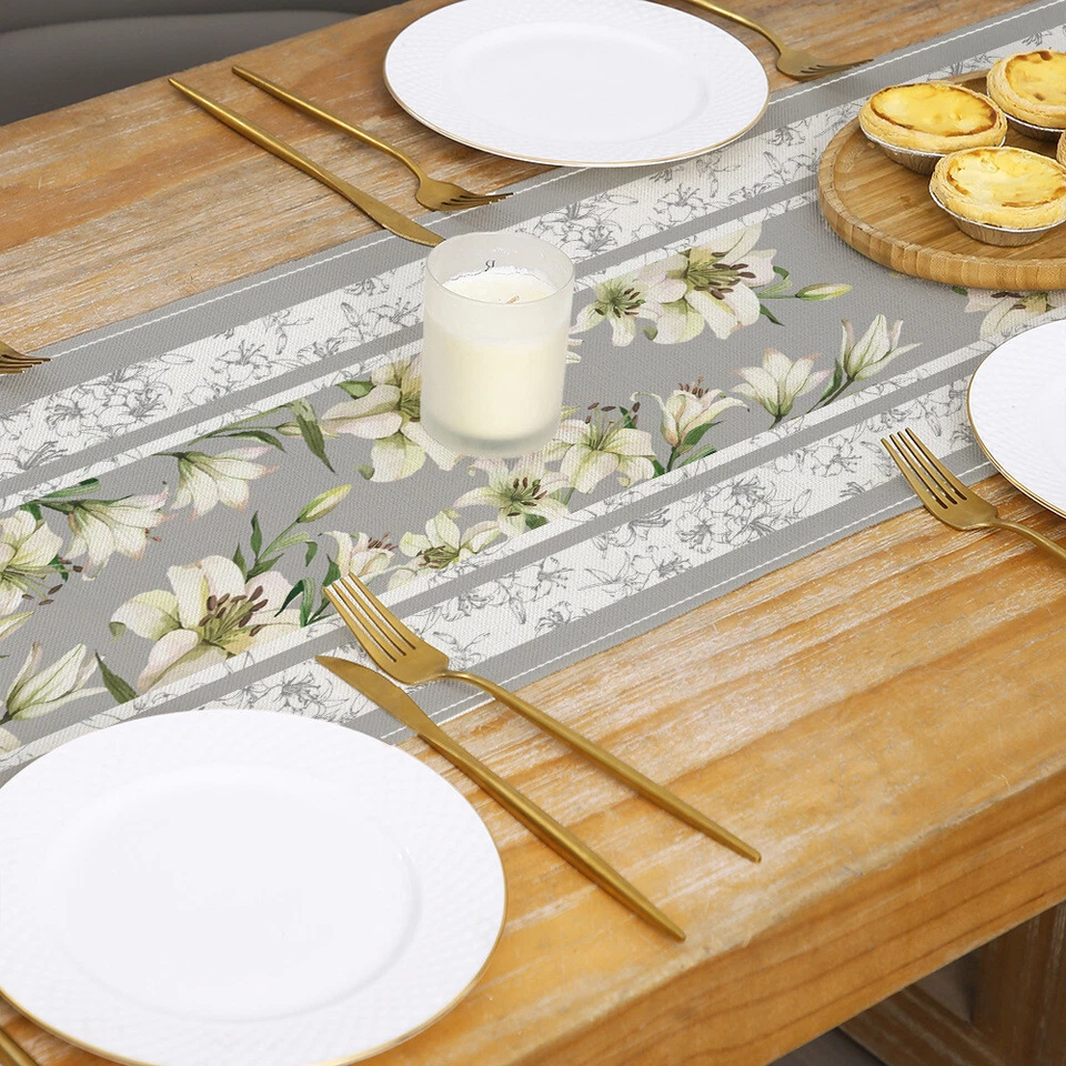 Floral Table Runner 13x72 icnh Farmhouse Burlap Dresser Scarves for Table Decor - Image 2 of 4