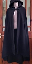 Vtg Style Black Hooded Cape Free Size Boho Larp Reenactment Goth Steampunk