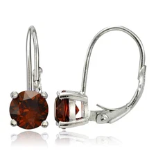 Garnet 6mm Round Leverback Earrings in 925 Sterling Silver