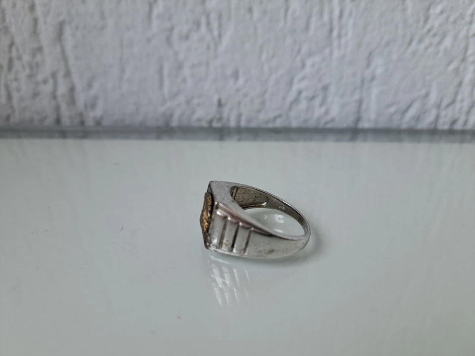 Hermoso Anillo De Vejez, 925 Plata Con Ónix, Talla 68, Ave (Águila) - Imagen 3 de 4