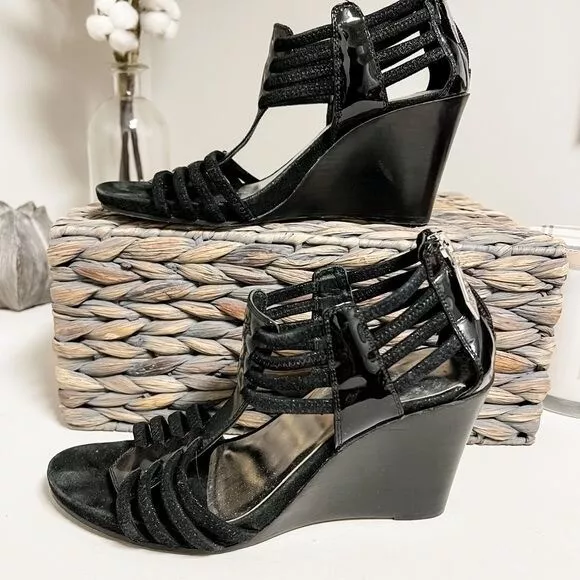 Donald Pliner Black Metallic Ginnie Wedge Sandal Size 9.5 eBay
