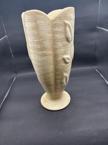 2001 Haeger Pottery Vase Large 10.5" Leaf Decor Neutral Contemporary Vintage - Picture 3 of 13