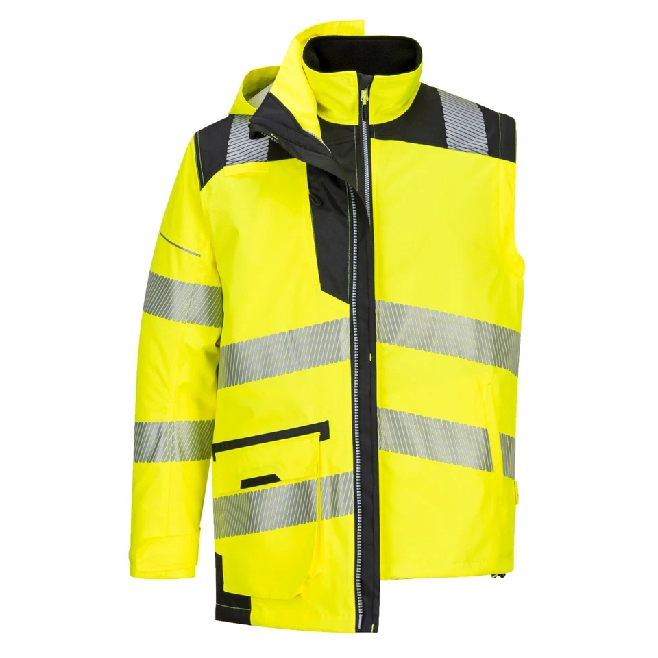 Portwest PW367 Waterproof Hi Vis Reflective 5-in-1 Winter Safety Jacket - Image 2 of 4