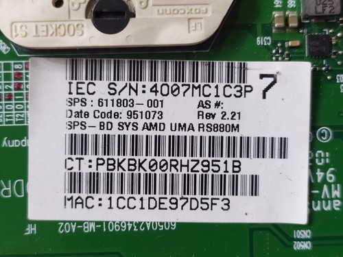HP625, Placa Base, Motherboard AMD V120 +CPU + ventilador 611803-001 - Afbeelding 5 van 6
