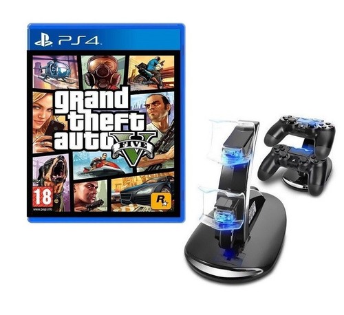 GTA 5 PS4 + BASE RICARICA DUALSHOCK PLAY STATION 4 GRAND THEFT AUTO V NUOVO  DS4 | eBay
