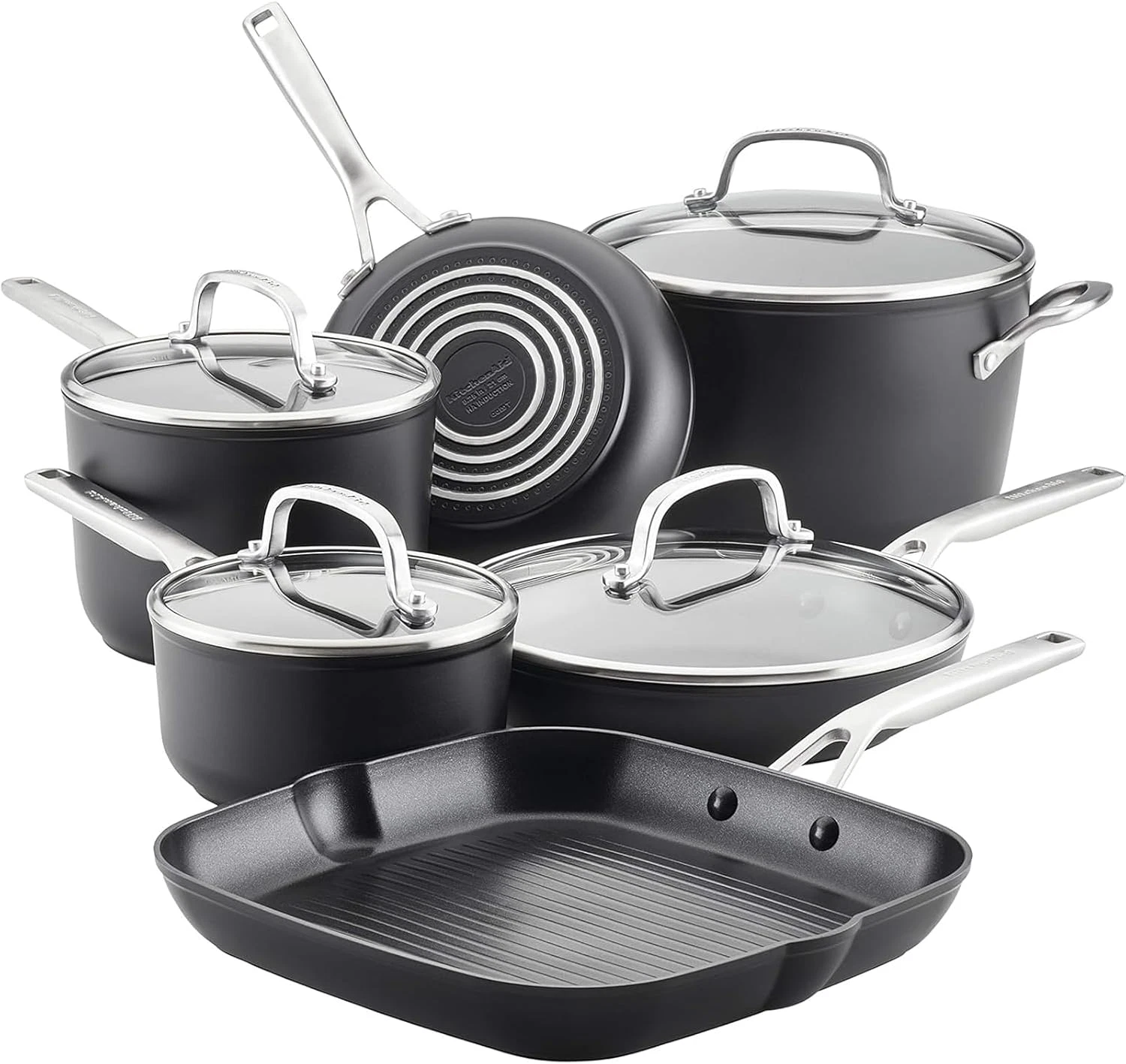 Matte Black 10-Piece Hard Anodized Induction Nonstick Cookware Set