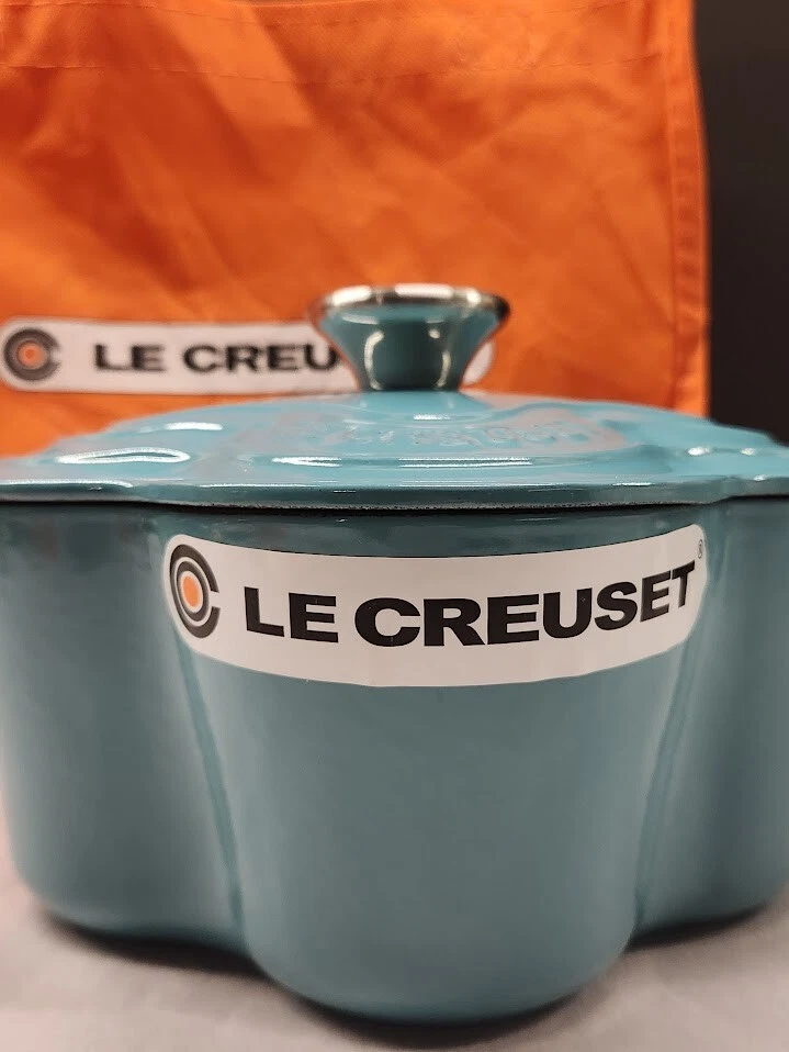 Le Creuset 2qt Cocotte Fleur Enameled Cast Iron Flower Dutch Oven Turquoise New - Image 3 of 4