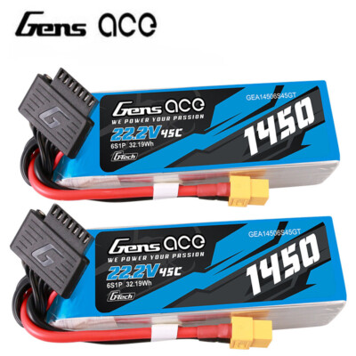 2X Gens Ace G-Tech 1450mAh 22.2V 45C 6S Lipo Akku XT60 Stecker Für RC Align 450
