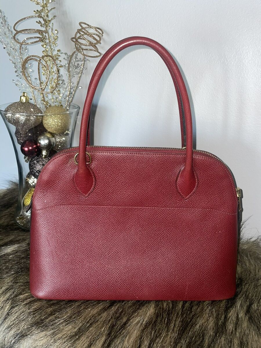 HERMES Epsom Leather Bolide 27 Hand Bag Silver Buckle Hand Bag Red