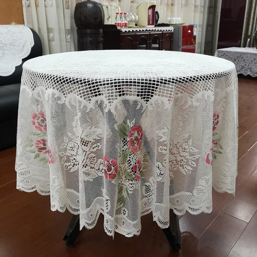 Mantel floral de encaje vintage blanco mantel redondo cubierta boda fiesta 70" - Imagen 2 de 4