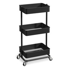 3 Tier Utility Rolling Cart Heavy Duty Metal Wheels Storage Organizer Black