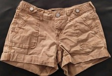 EUC WOMEN'S AEROPOSTALE KHAKI TAN BROWN MIDI CUFFED STRETCH TWILL CHINO SHORTS 2