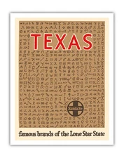Texas - Brands of the Lone Star State - Vintage Santa Fe Railroad Travel Poster