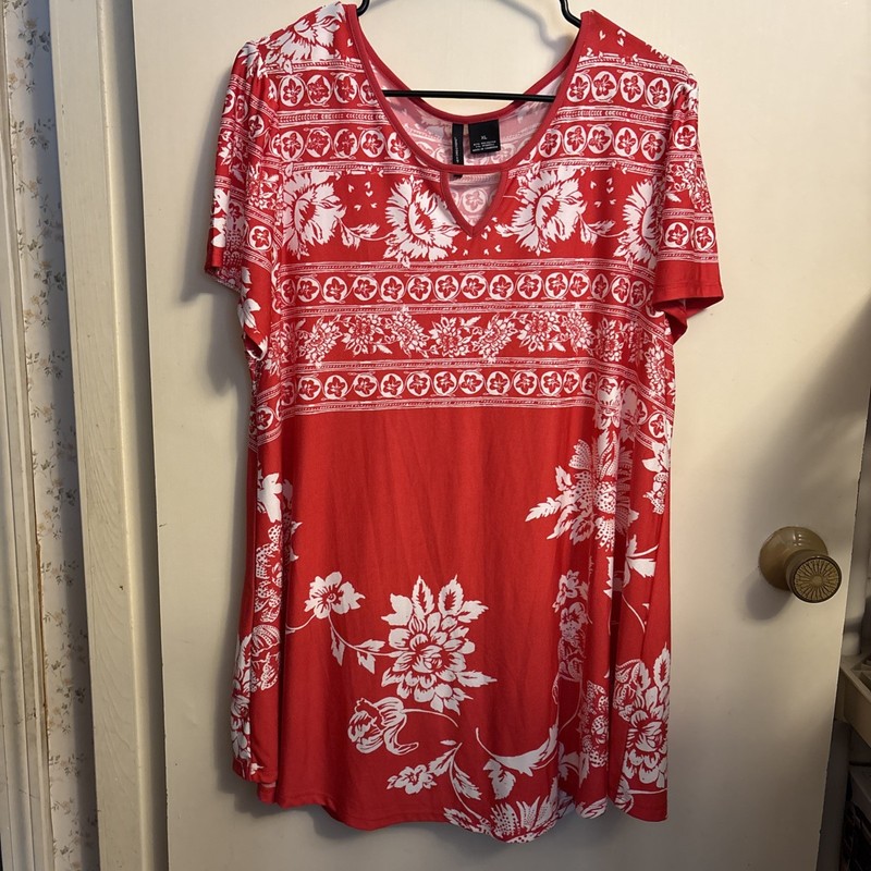 Ladies New Directions XL Red/White Shirt Sleeve Blouse