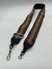 Retro Guitar Strap Leather Ends Woven 88cm Embroidered Yellow Red