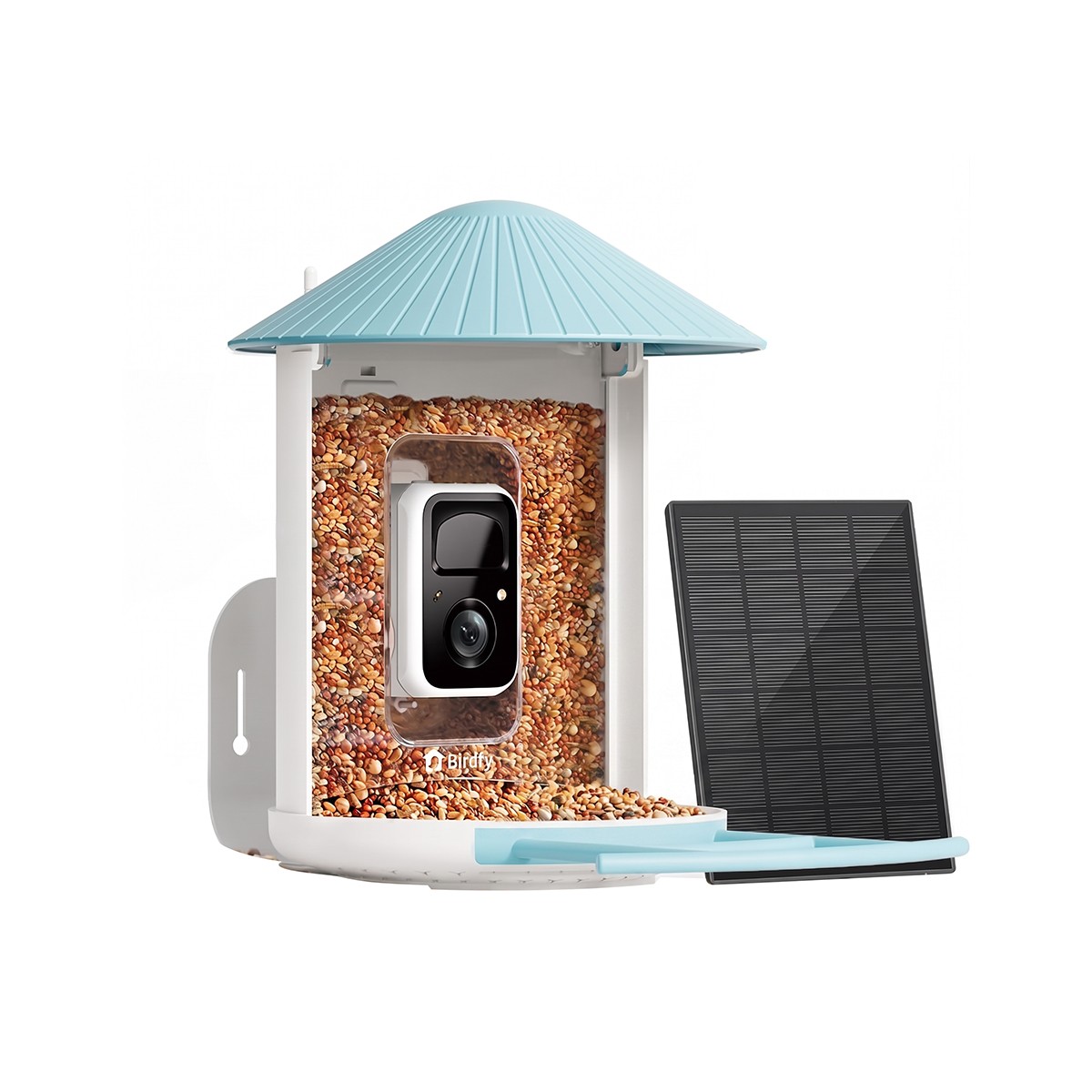 Mangeoire oiseau caméra IA Birdfy avec panneau solaire pour identifier les espèces du jardin