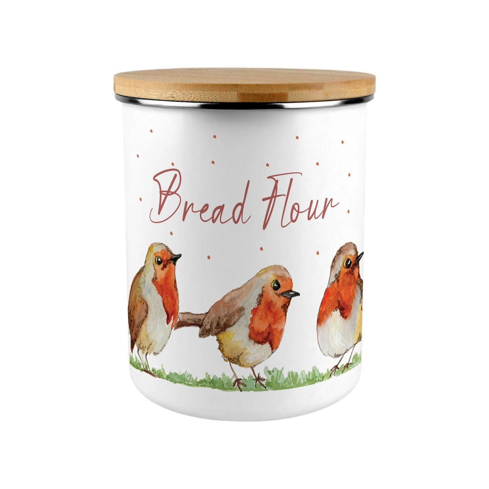 Large Bread Flour Canister Jar - Robins Birds Patterned Homeware Bird Lover Gift