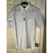 Renzo Mens Striped Short Sleeve Button Down Shirt XL Blue White Pocket