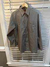Red Kap Shirt Mens Large Work Wear Button Up Long Sleeve Pockets Black, Gray