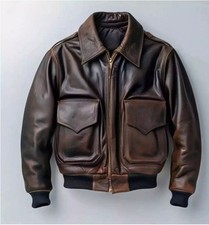 Giubbotto Uomo A-2 Aviator Air Force Vera Pelle Bomber Marrone Vintage Anticato