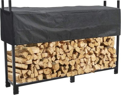8FT Firewood Log Rack with Waterproof Cover Heavy Duty Steel Storage Holder