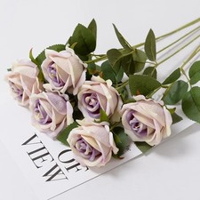 12X Artificial Single Rose Bud With Stem Silk Flowers Fake Bouquet Wedding Party