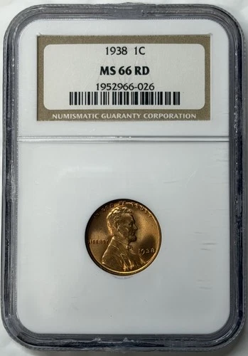 1938 LINCOLN WHEAT CENT NGC MS 66 RD