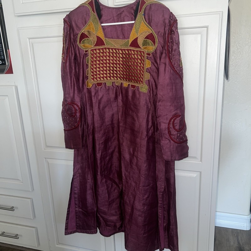 Burgundy  Women African Dress Embroidery & Beads  Boho Hippie