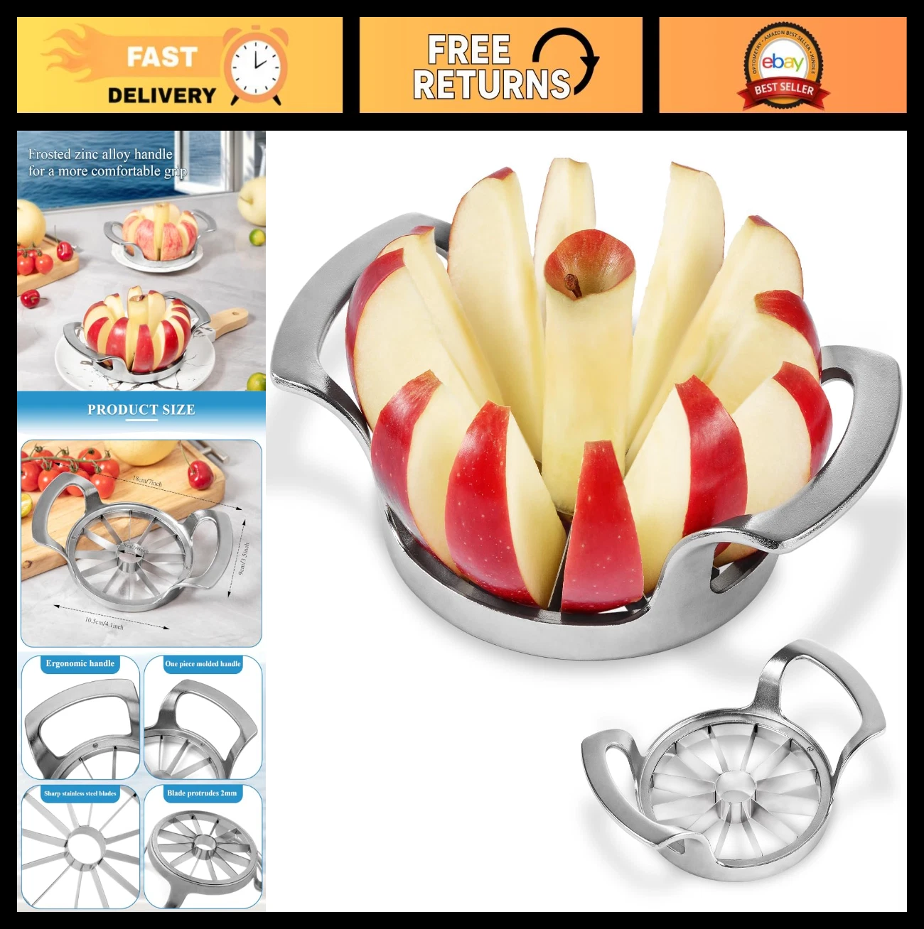12-Blade Stainless Steel Apple Slicer & Corer - Comfortable Frosted Handle Tool
Opens in a new windo