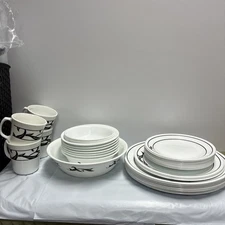 Corelle by Corning Black Orchid 34 Piece Set,Plates, Bowls, Cups See Below