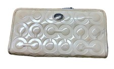 COACH IVORY/YELLOW EMBOSSED PATENTED LEATHER ZIP AROUND WALLET