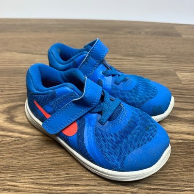 Nike Kids Revolution 4 Blue Red Sneakers Size 8C Hook & Loop Running Shoes