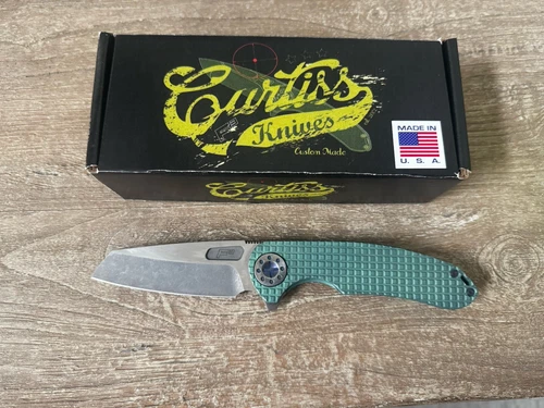 Curtiss Custom F3 Large Frame Lock Knife Green Titanium (3.75" 2-Tone Magnacut)