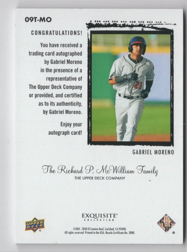 2025 UPPER DECK EXQUISITE ROOKIE AUTO GABRIEL MORENO /49 - Image 2 of 2
