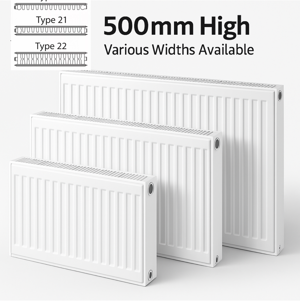 Central Heating Radiator 500mm High Type 11, 21 22 Panel 300