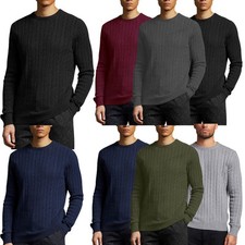 Image of Mens Cable Knit Jumper Fisherman Cotton Crew Neck Ribbed Fashionego Pullover