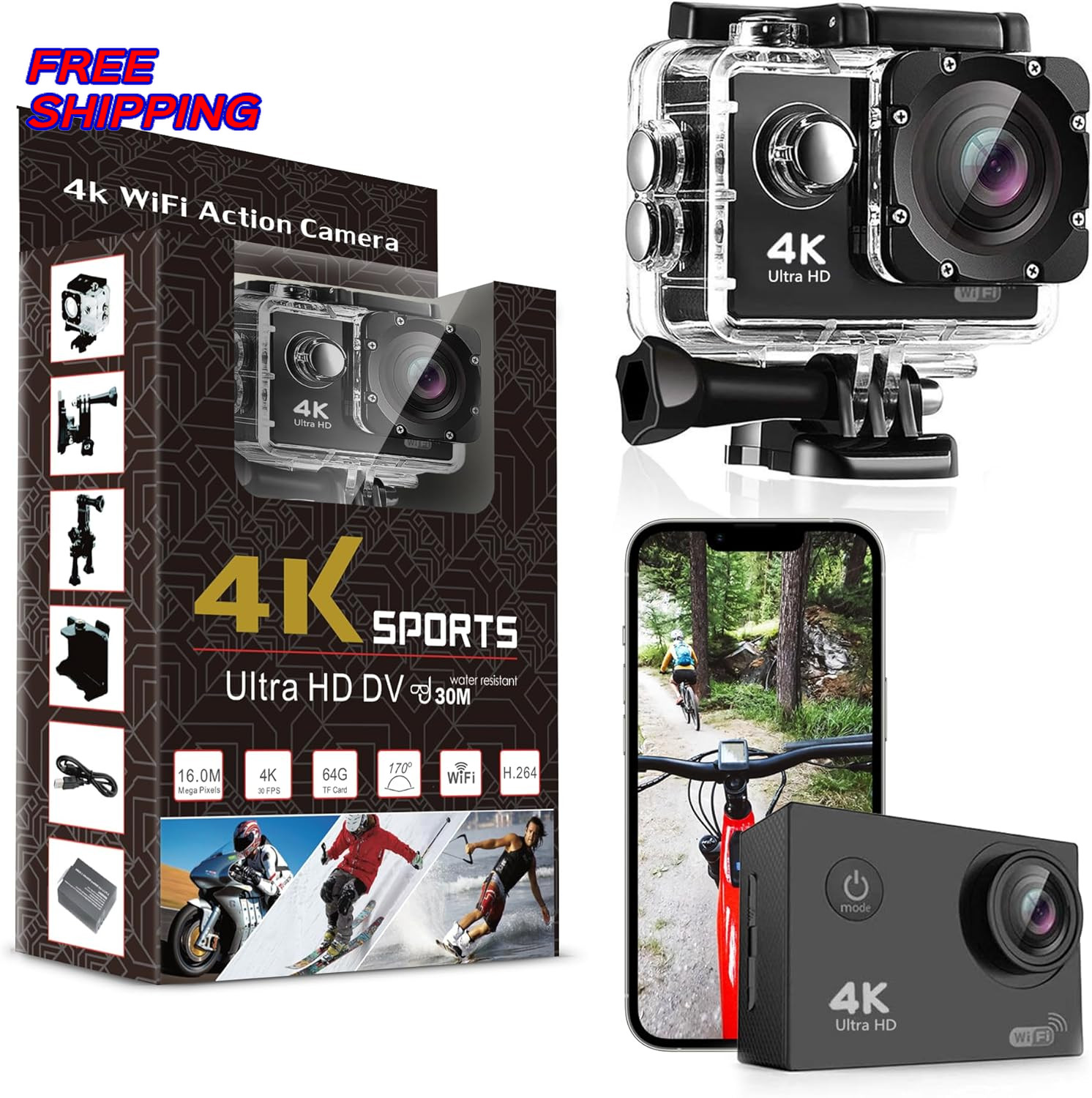 Pro Xtreme 4K Action Camera Ultra HD Waterproof Camera Video Camera with Wi-Fi