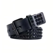 Black Studded Belt Punk Belt Rock Rivet Belts with Bright Pyramid Studded bel...