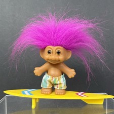 Russ Troll Surfboard Surfer Pink Hair Yellow Surf Board Vintage