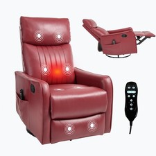 Red Faux Leather Heat Massage Manual Recliner Chair Rocker  Swivel Living Room