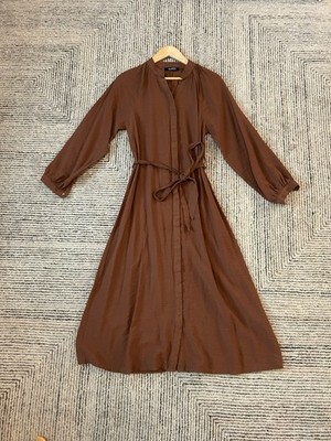 Defacto Modest Artisanal Touch Brown Long Sleeve Tie-Waist Maxi Dress Size 4
