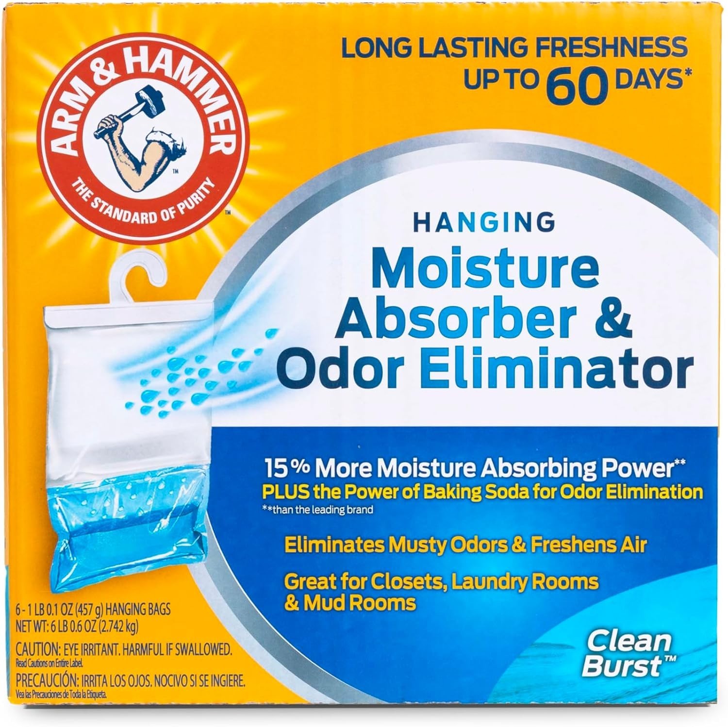 6-Pack Hanging Moisture Absorber & Odor Eliminator Bags - Long-Lasting Freshness