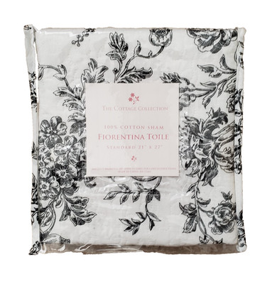 NEW Cottage Collection Florentina Toile pillow sham shabby chic black & white
