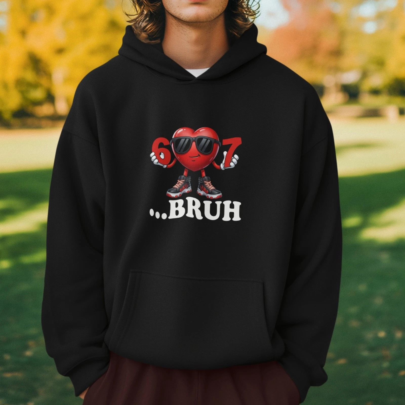 67 Heart Bruh Hoodie Funny Love Meme Streetwear Unisex Gift Sweatshirt