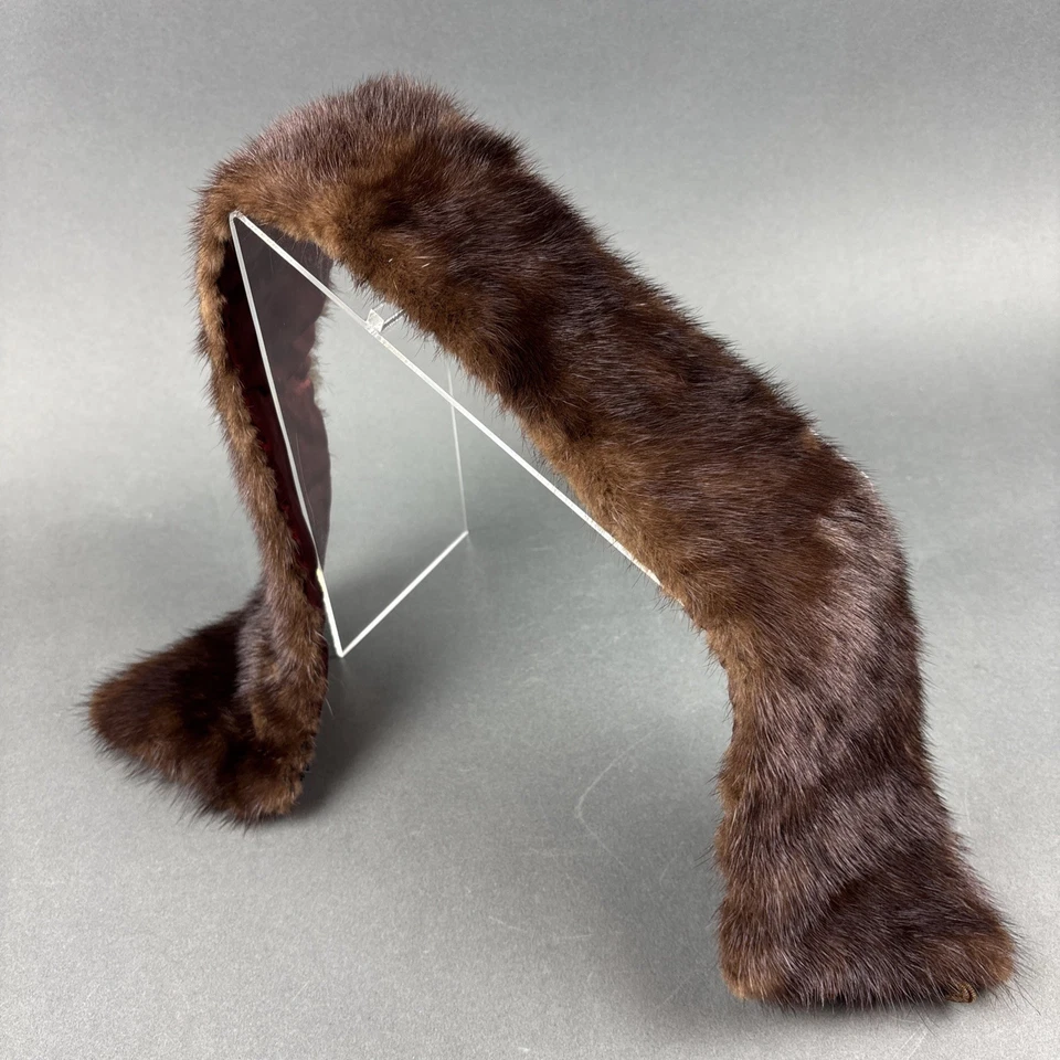 Винтажный темно-коричневый подлинный норковый шарф воротник шеи надежном 1960-х - Изображение 2 из 4