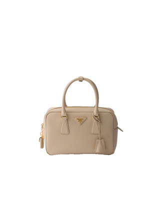 PRADA Saffiano Small $3750 Travertine Stone Top Handle Bag New