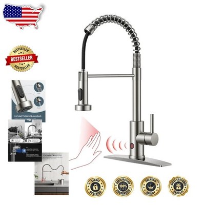 Contemporary Stainless Steel Touchless Faucet Easy Install Pull Down Sprayer