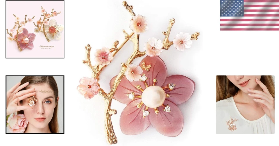 Elegante broche con flores de diamantes de imitación Foto 2 de 4